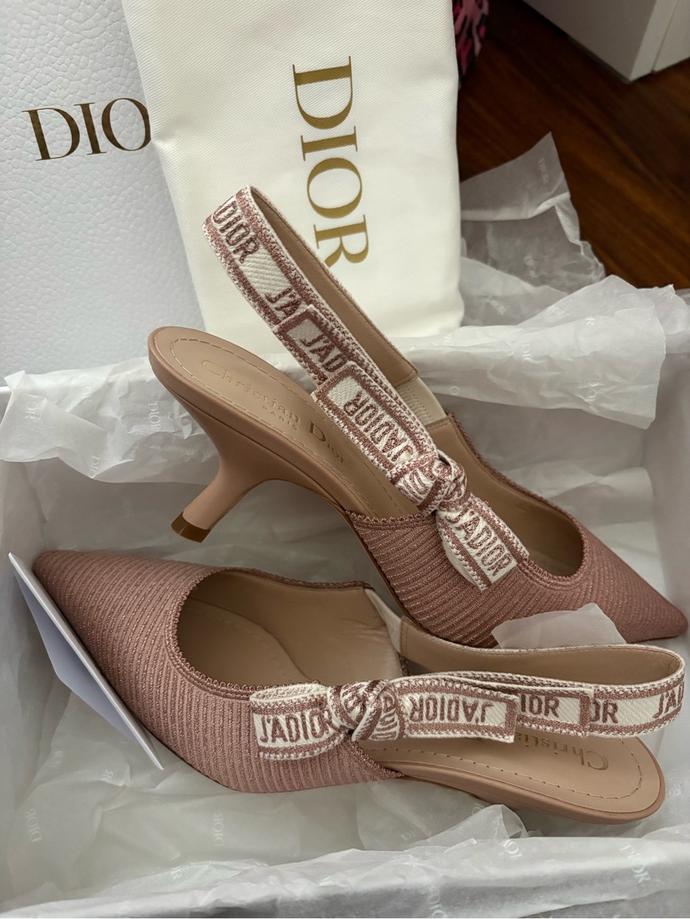 Dior Rose Slingback Kitten Heels with J'Adior Strap 37.5